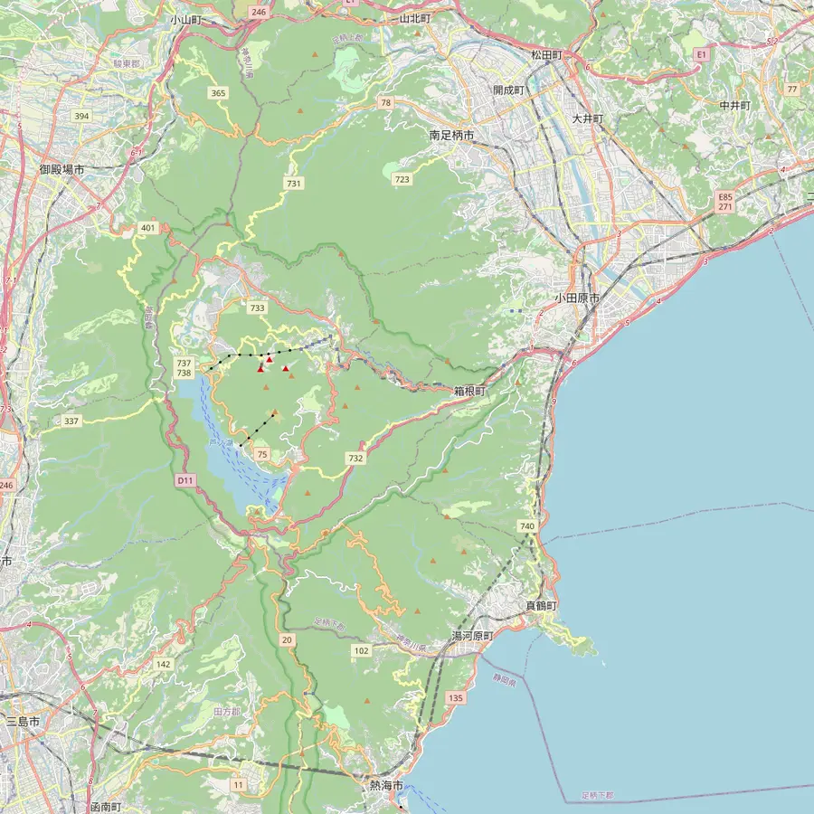 Map of Hakone with Yumoto Station, the Hakone Open-Air Museum, Owakudani, Sengokuhara and the Hakone Checkpoint