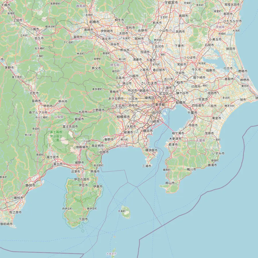 Map of the route from Shinjuku in Tokyo to Odawara at the foot of the Hakone mountains